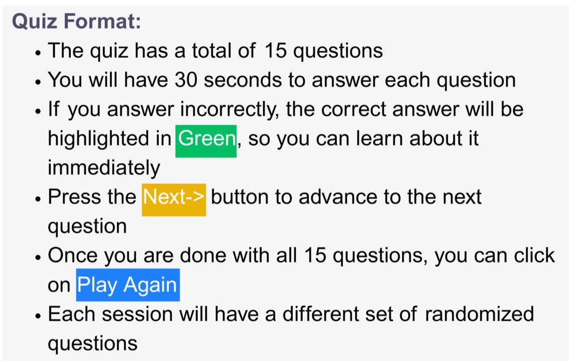 Quiz Instructions